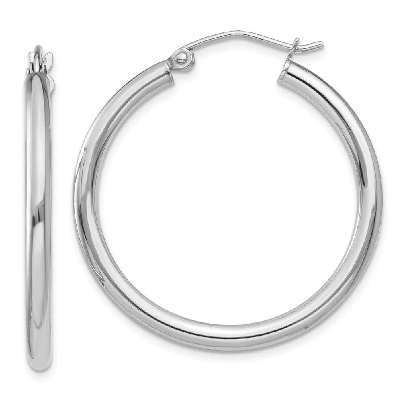 Women's earrings fine-drop-silver-2.5mm, 14k White Gold Classic Round Hoop Earrings, 30mm (1 1/8 Inch)