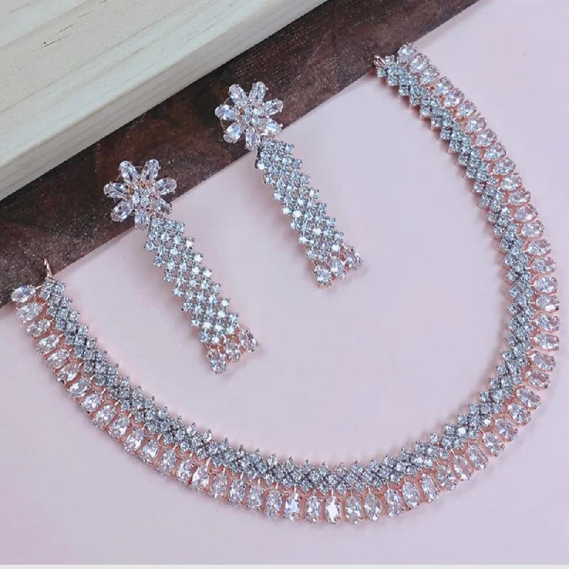 Women's necklaces radiant-stone-SNERA 2 Tone Plated American Diamond Choker Necklace Set