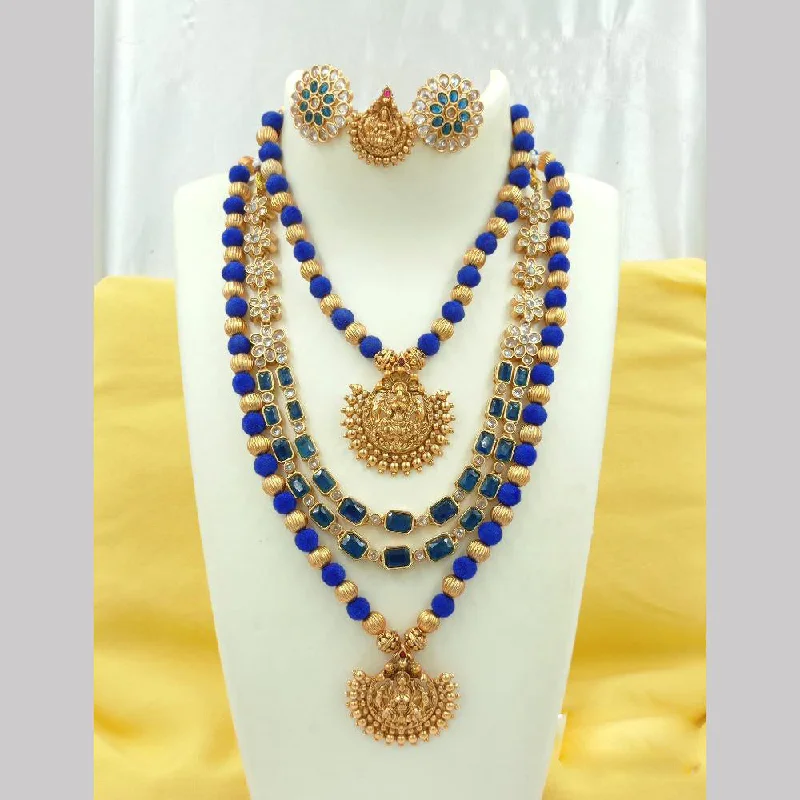 Women's necklaces refined-gold-Joyful Jewel Art Matte Gold Plated Pota Stone Temple Long Necklace Combo