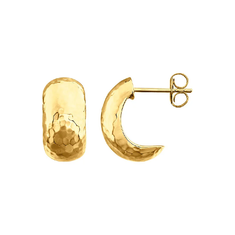 Women's earrings soft-gem-Hammered J-Hoop Earrings in 14k Yellow Gold, 8 x 15mm