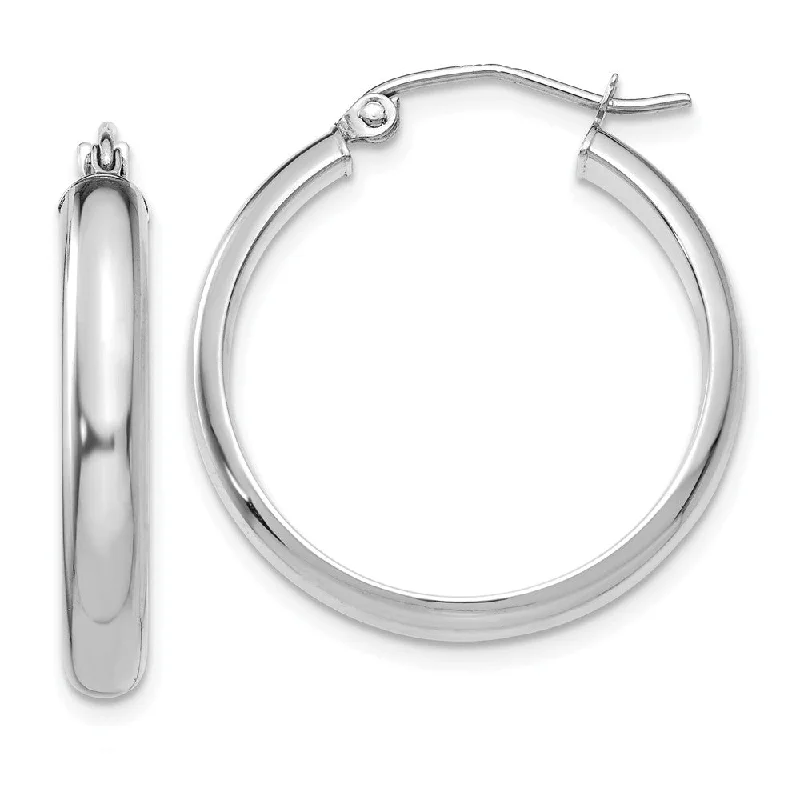 Women's earrings fine-classic-3.75mm x 25mm Polished 14k White Gold Domed Round Tube Hoop Earrings