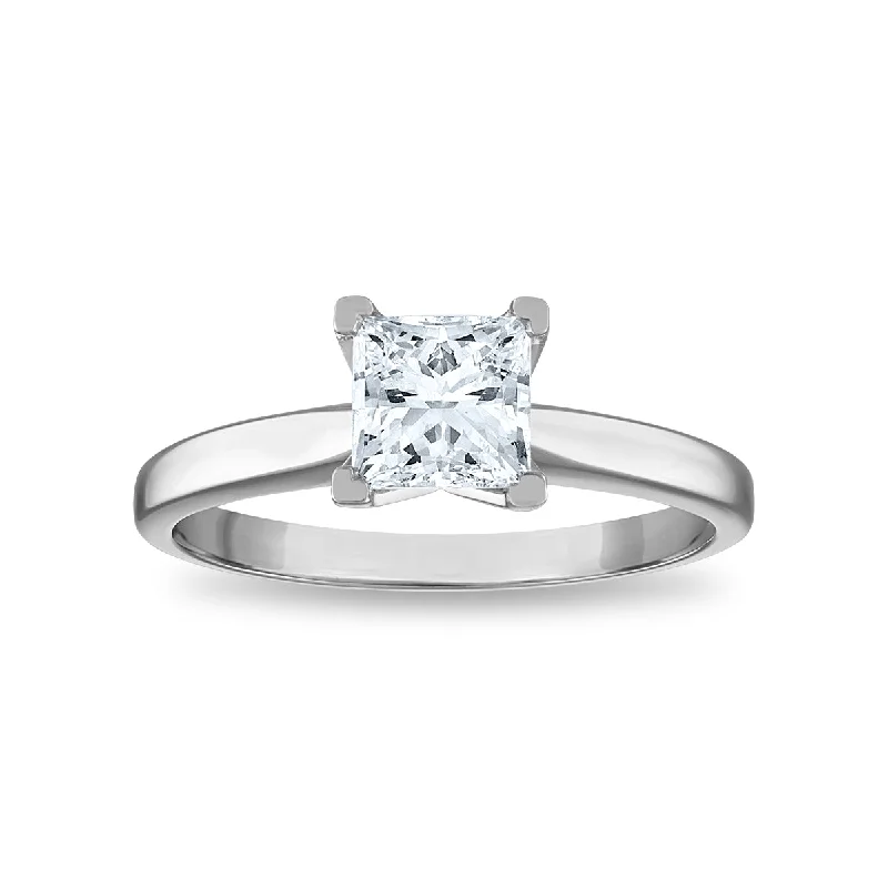 Women's engagement rings romantic-style-Signature Certificate EcoLove 1 CTW Princess Cut Lab Grown Diamond Solitaire Engagement Ring in 14KT White Gold