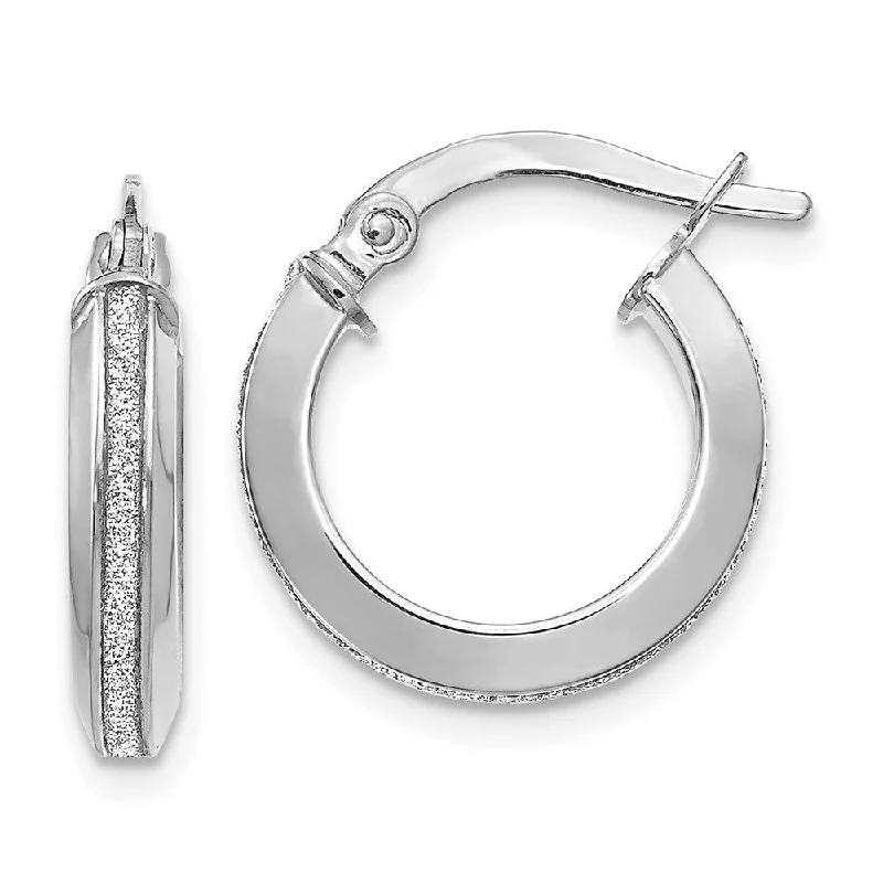 Women's earrings rare-design-3mm Glitter Infused Round Hoop Earrings in 14k White Gold, 14mm