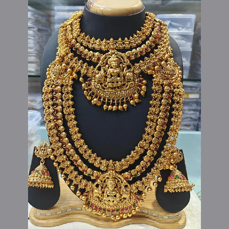 Women's necklaces fine-gold-chain-Stylofinds Gold Plated Pota Stone Temple Combo Necklace Set