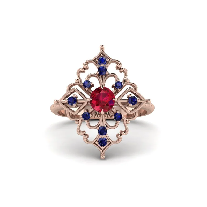 Women's engagement rings celebration-Sapphire Royal Filigree Cluster Engagement Ring - Zinnia No. 71