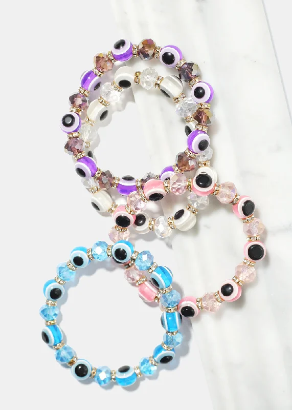 Women's bracelets artisan-cuff-Evil Eye Vibrant Bead Bracelet