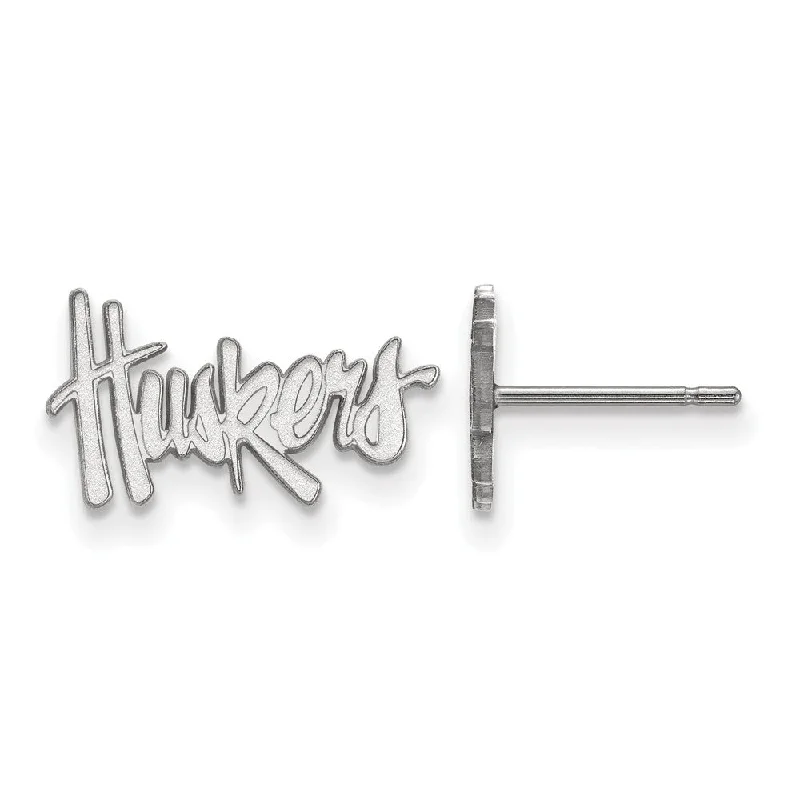 Women's earrings artisan-style-14k White Gold University of Nebraska XS 'Huskers' Post Earrings