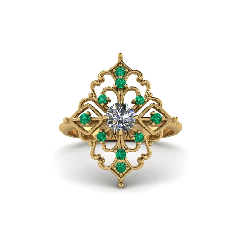 Women's engagement rings radiant-gold-band-Emerald Royal Filigree Cluster Engagement Ring - Zinnia No. 16