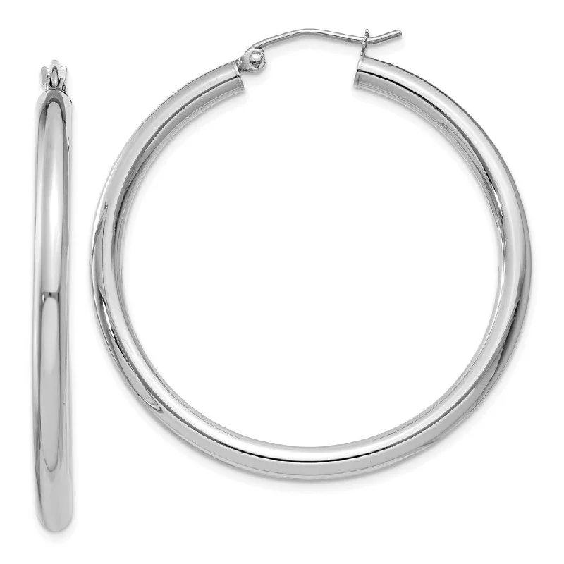 Women's earrings retro-glam-3mm, 14k White Gold Classic Round Hoop Earrings, 40mm (1 1/2 Inch)