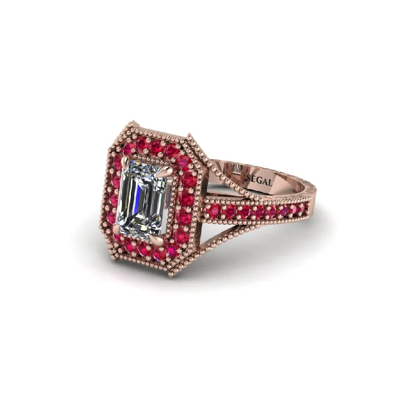 Women's engagement rings radiant-fit-Emerald Cut Ruby Milgrain Halo Engagement Ring - Xanthe No. 47