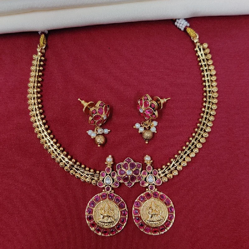 Women's necklaces fine-gold-JCM Gold Plated Pota Stone Temple Necklace Set