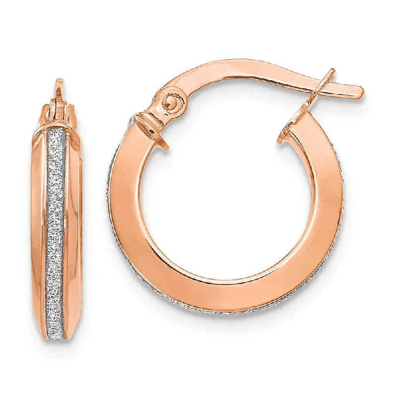 Women's earrings high-silver-3mm Glitter Infused Round Hoop Earrings in 14k Rose Gold, 14mm