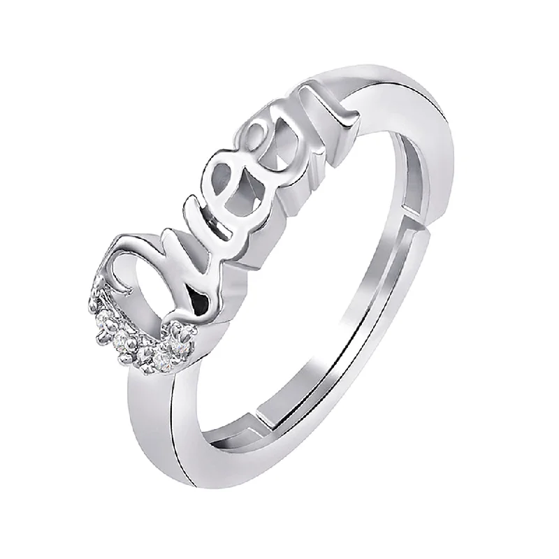 Women's rings love-stone-Darshana Jewels Silver Plated Valentine Special Queen Adjustable Finger Ring for Women with Crystal