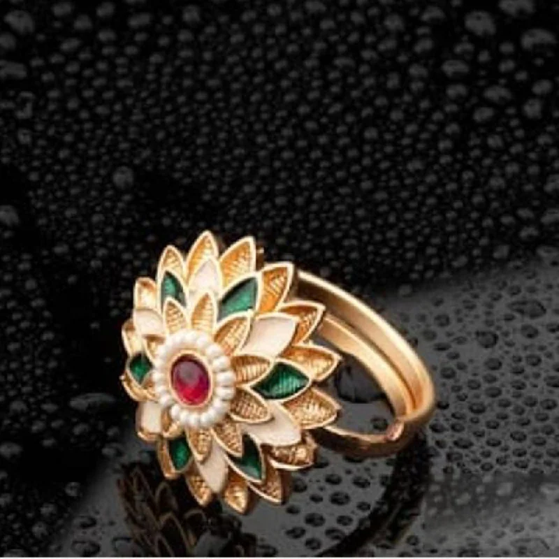 Women's rings striking-stone-ChicCharm Jewellery Brass Gold Plated Synthetic Stone And Meenakari Rings