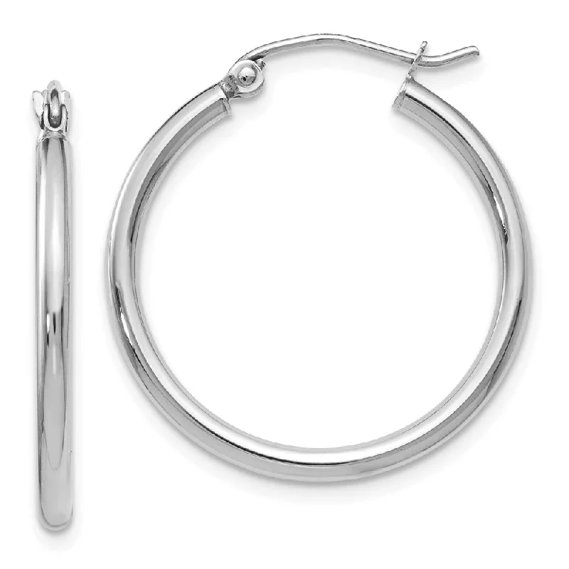 Women's earrings artisan-drop-2mm Round Hoop Earrings in 14k White Gold, 25mm (1 Inch)