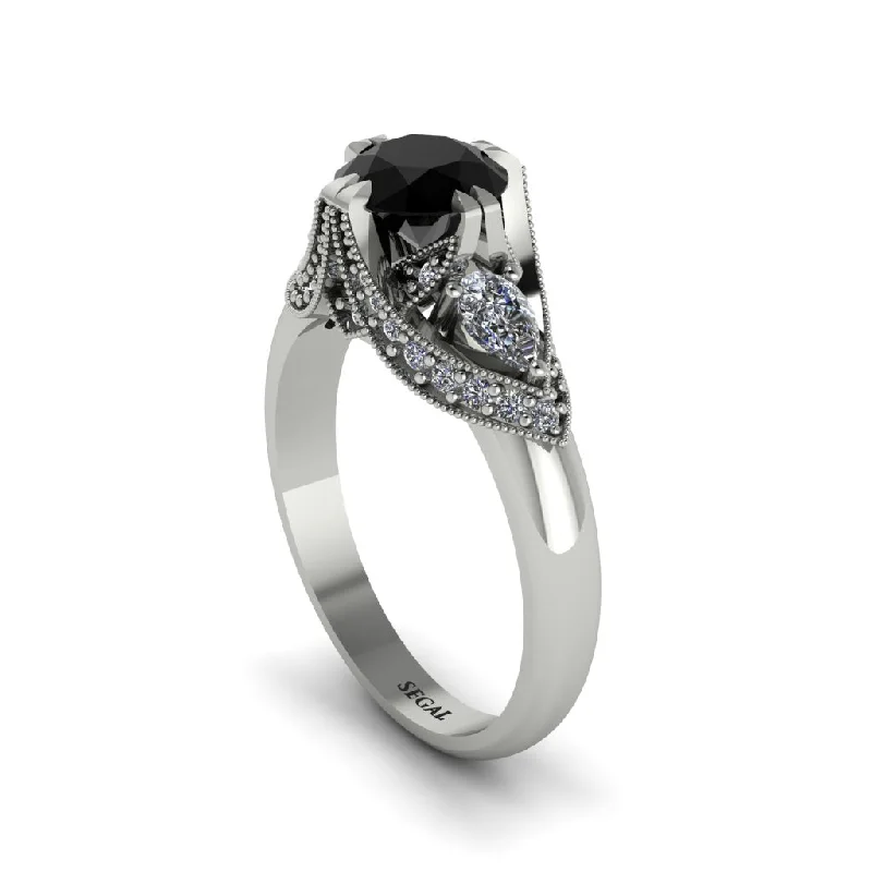 Women's engagement rings artistic-band-Black Diamond Vintage Round Cut Engagement Ring - Kali No. 9