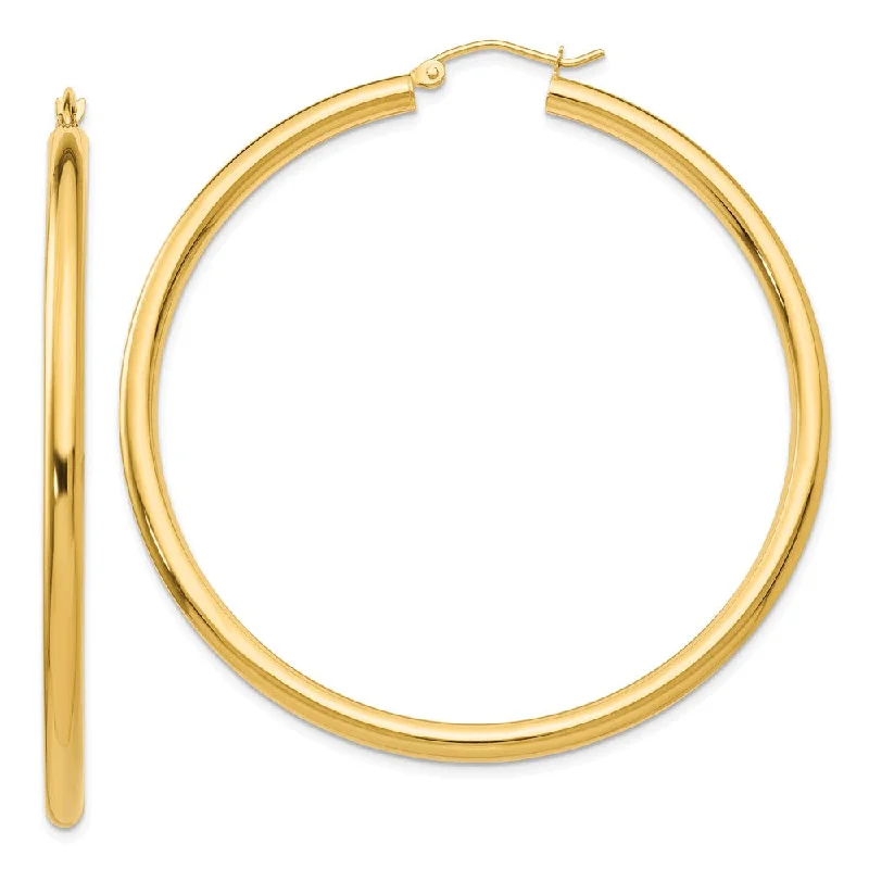 Women's earrings fine-classic-3mm x 55mm 14k Yellow Gold Classic Round Hoop Earrings