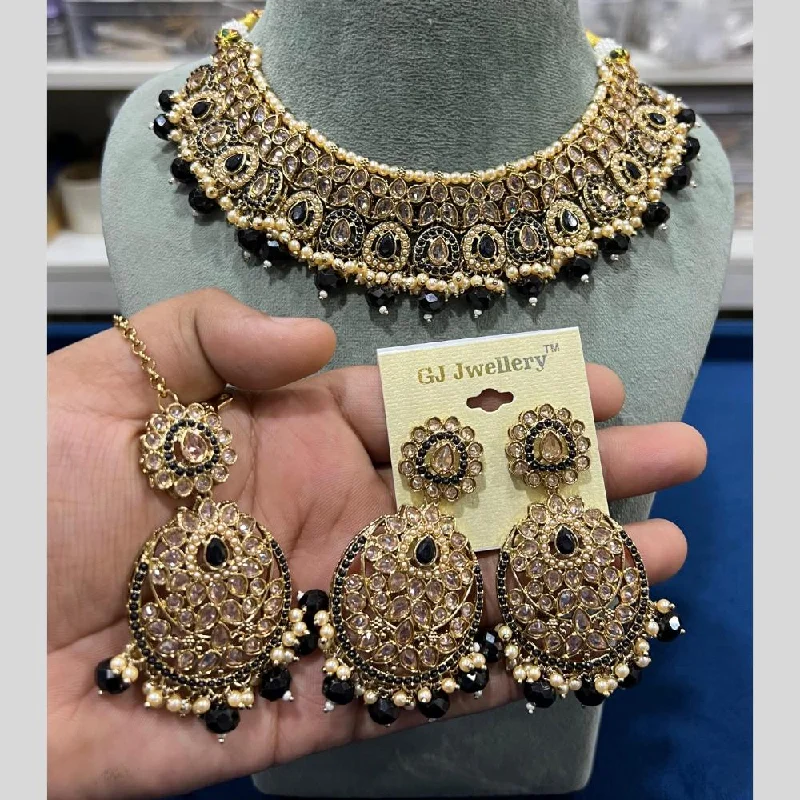 Women's necklaces striking-design-Hira Collections Gold Plated Crystal Stone And Beads Necklace Set