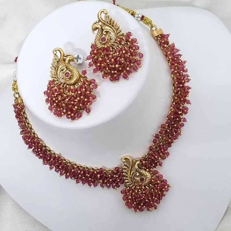 Women's necklaces soft-style-Lucentarts Jewellery Gold Plated Pota Stone And Temple Pearls Necklace Set