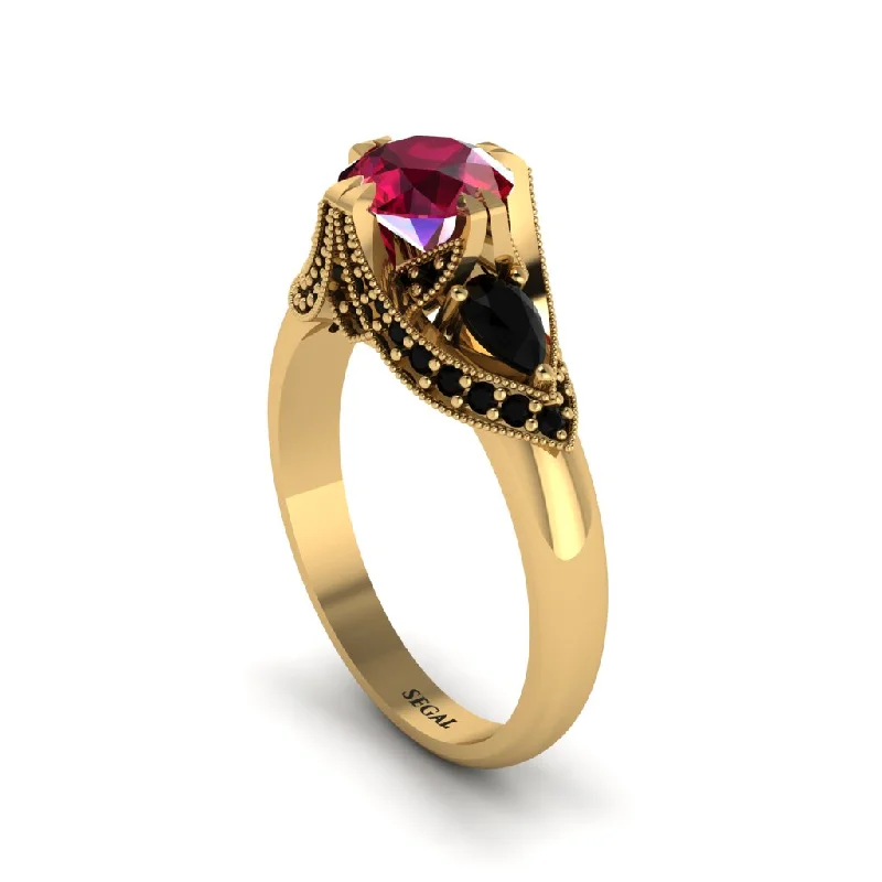 Women's engagement rings radiant-silver-Ruby Vintage Round Cut Engagement Ring - Kali No. 40