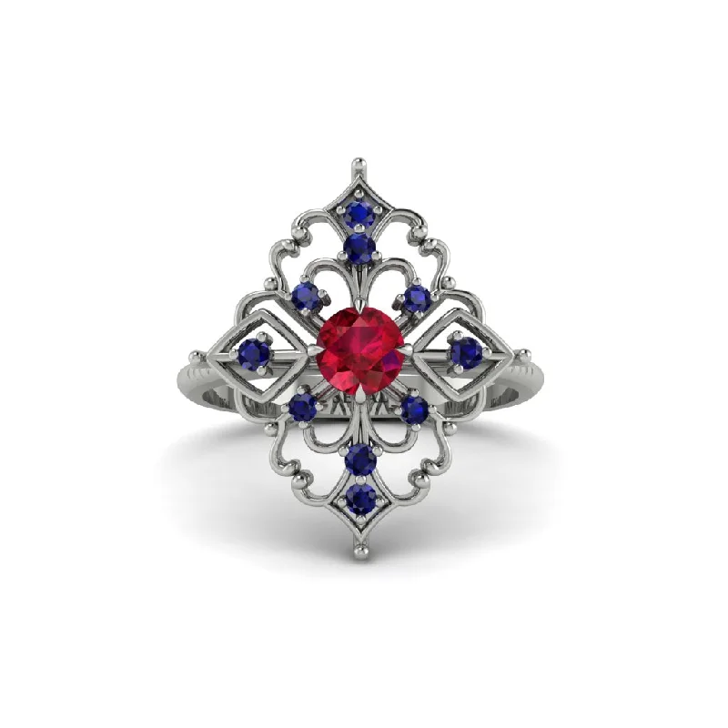 Women's engagement rings vintage-lux-Sapphire Royal Filigree Cluster Engagement Ring - Zinnia No. 72