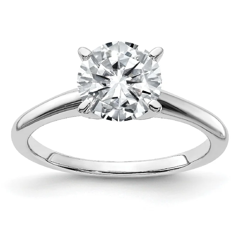 Women's engagement rings artisan-stone-7.5MM Round Moissanite Solitaire Engagement Ring in 14KT White Gold; Size 6