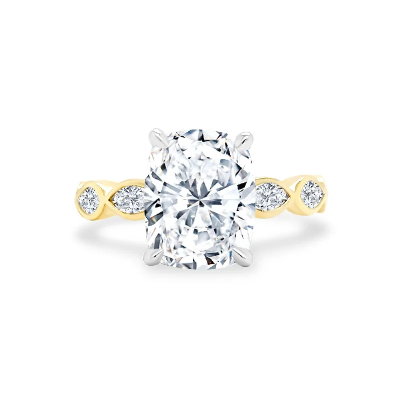 Women's rings topaz-Cushion Cut Diamond with Marquise Bezel Band