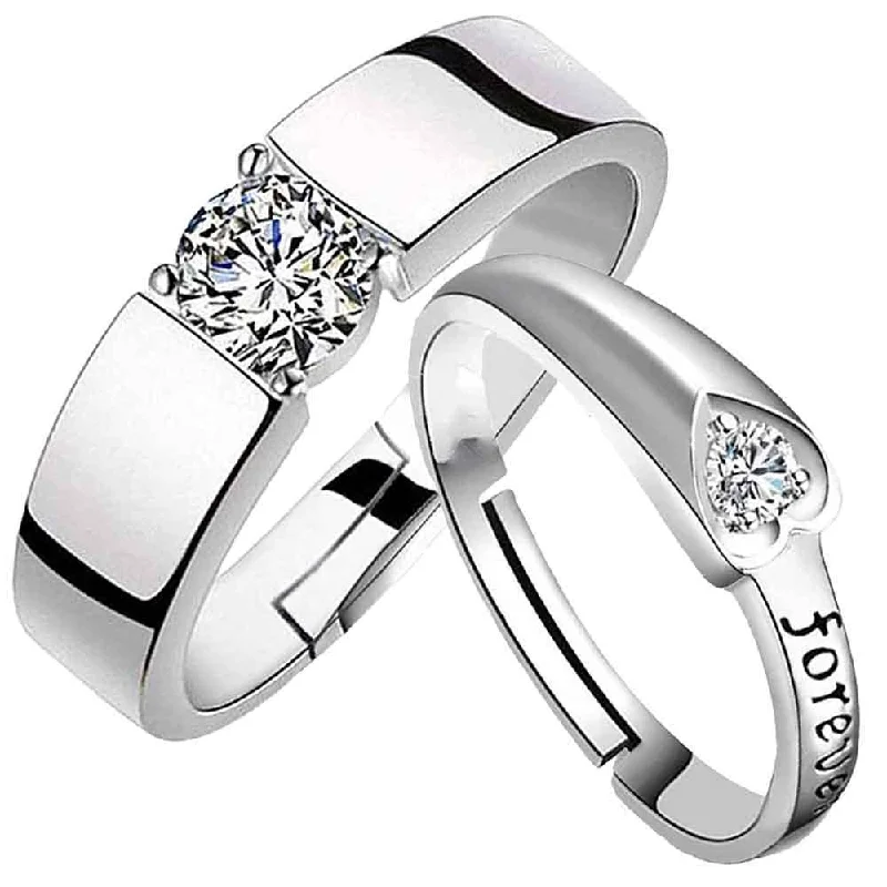 Women's rings love-gem-Darshana Jewels Silver Plated Adjustable Couple Ring