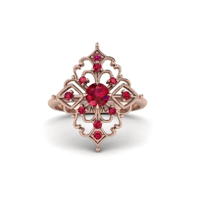 Women's engagement rings dazzling-grace-Ruby Royal Filigree Cluster Engagement Ring - Zinnia No. 56