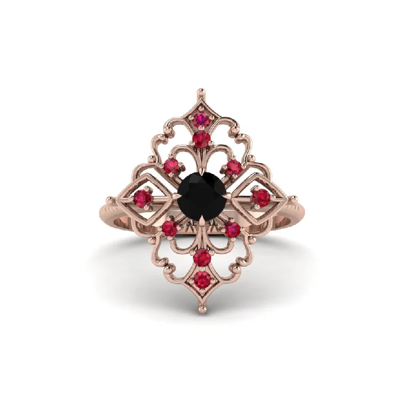 Women's engagement rings vintage-grace-Ruby Royal Filigree Cluster Engagement Ring - Zinnia No. 53