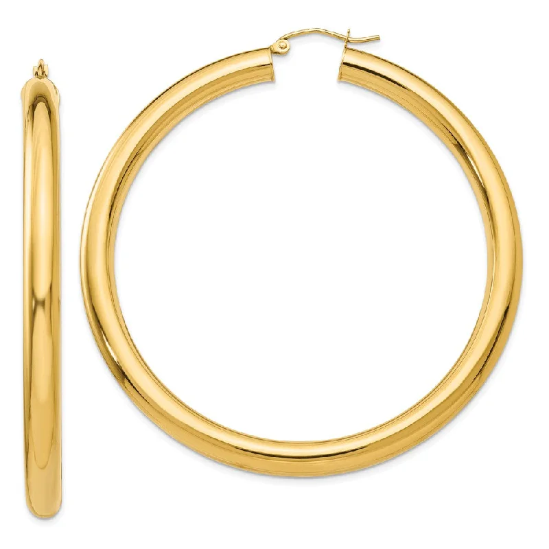 Women's earrings wave-5mm, 14k Yellow Gold Classic Round Hoop Earrings, 60mm (2 3/8 Inch)