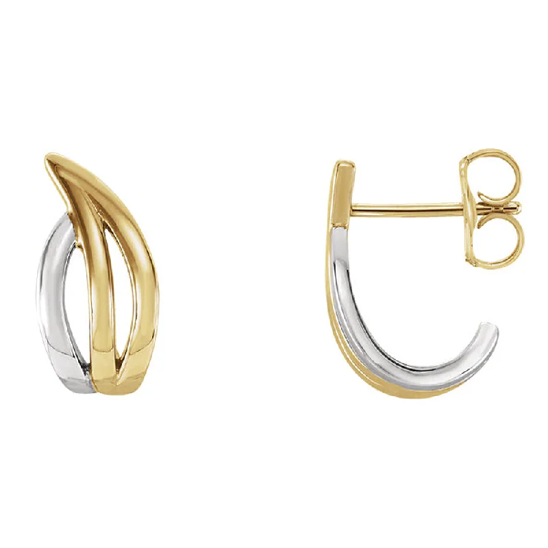 Women's earrings contemporary-gem-5 x 14mm (9/16 Inch) 14k Yellow & White Gold Freeform J-Hoop Earrings