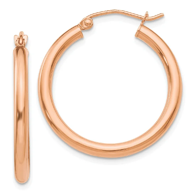 Women's earrings fine-gold-drop-2.5mm, 14k Rose Gold Polished Round Hoop Earrings, 25mm (1 Inch)