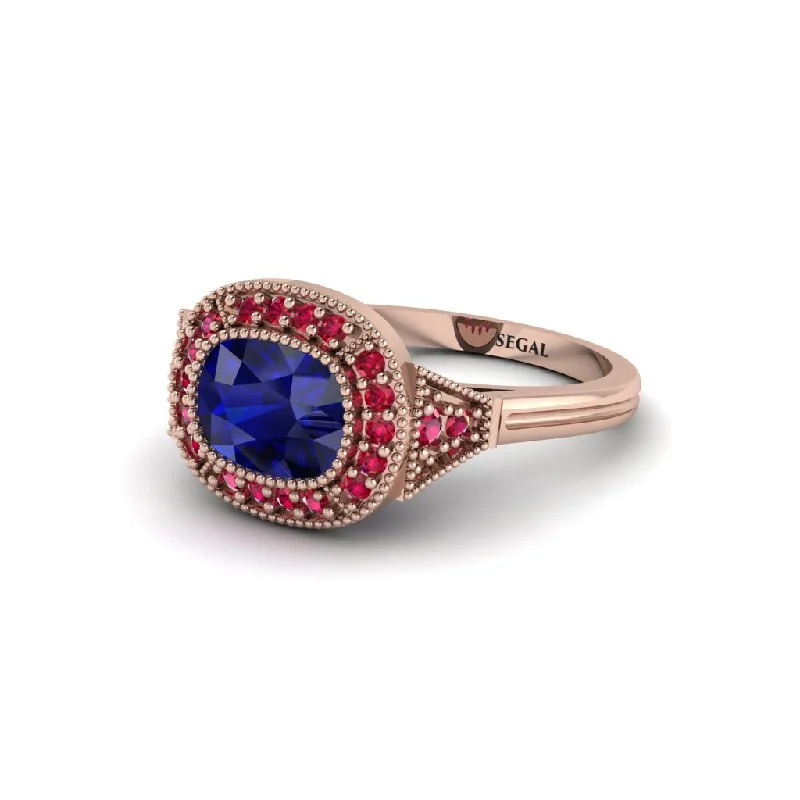 Women's engagement rings luxe-gold-Cushion Cut Sapphire Milgrain Halo Engagement Ring - Blake No. 59