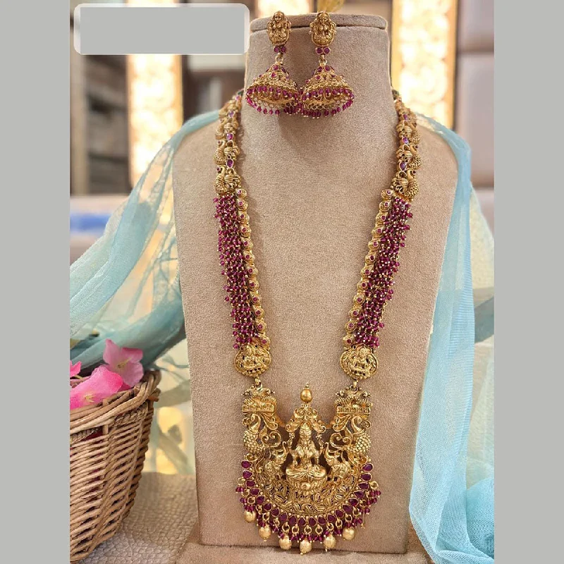 Women's necklaces fine-classic-Jewel Addiction Gold Plated Pota Stone And Pearls Temple Long Necklace Set