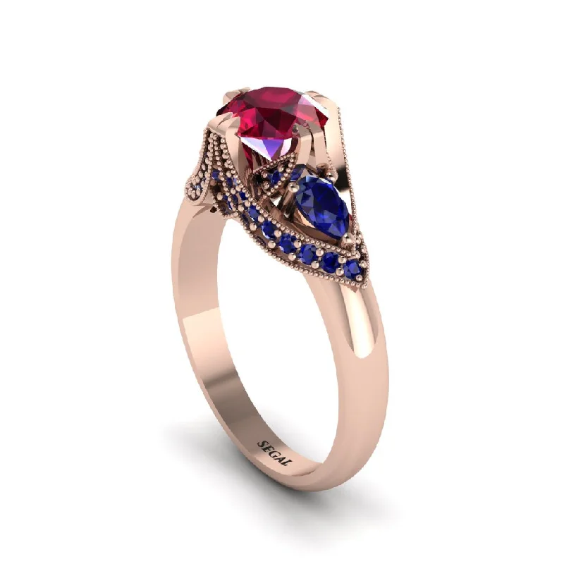 Women's engagement rings delicate-stone-Ruby Vintage Round Cut Engagement Ring - Kali No. 71