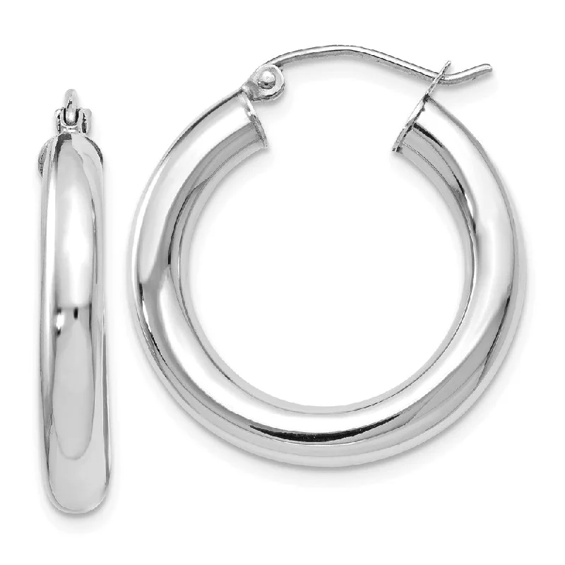 Women's earrings striking-gem-4mm x 24mm (15/16 Inch) 14k White Gold Classic Round Hoop Earrings