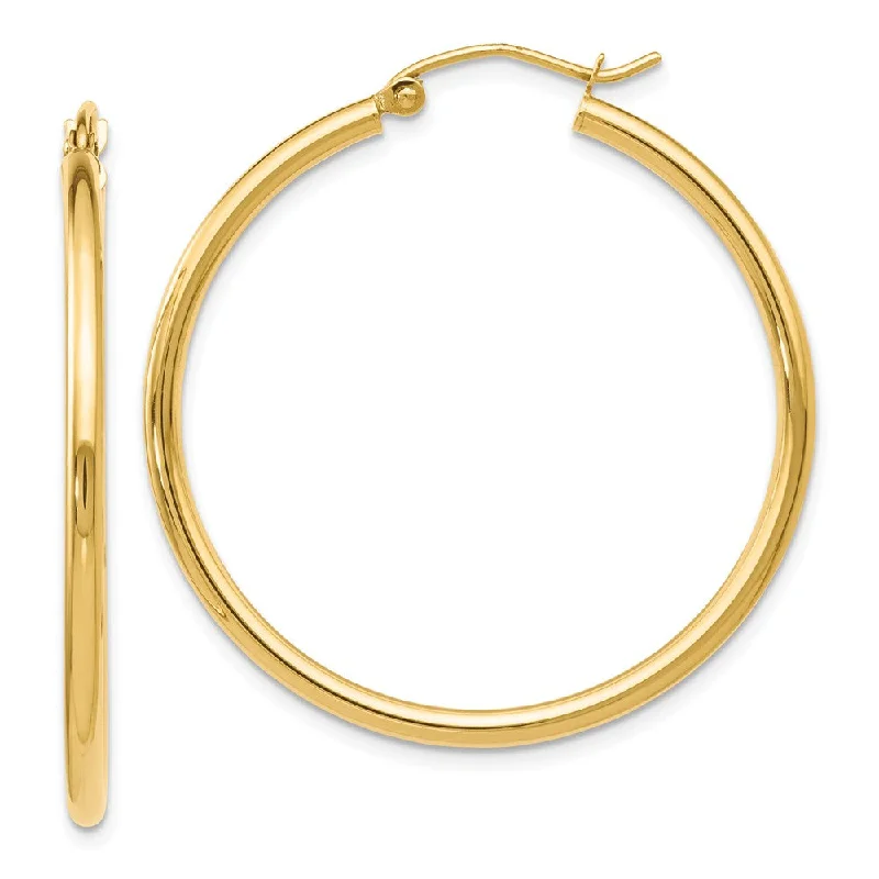 Women's earrings topaz-2mm Round Hoop Earrings in 14k Yellow Gold, 35mm (1 3/8 Inch)