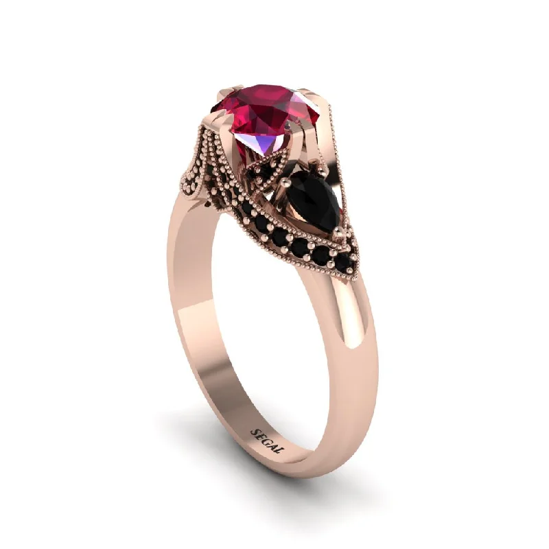 Women's engagement rings delicate-stone-Ruby Vintage Round Cut Engagement Ring - Kali No. 41