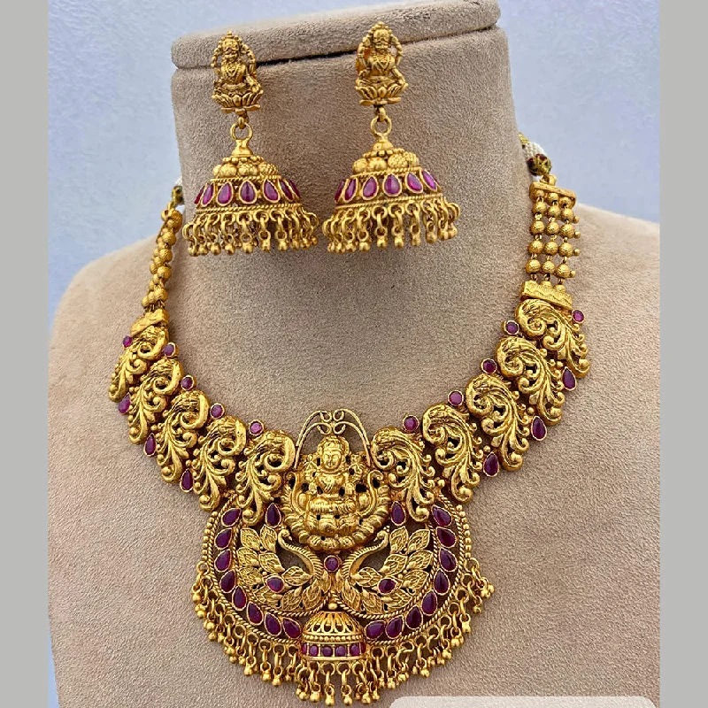 Women's necklaces striking-stone-Jewel Addiction Gold Plated Pota Stone And Pearls Temple Choker Necklace Set