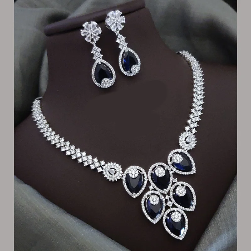 Women's necklaces gentle-elegance-Akruti Collection Silver Plated American Diamonds Necklace Set