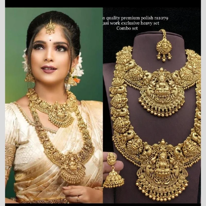 Women's necklaces fine-fit-Manisha Jewellery Gold Plated Temple Double Necklace Set