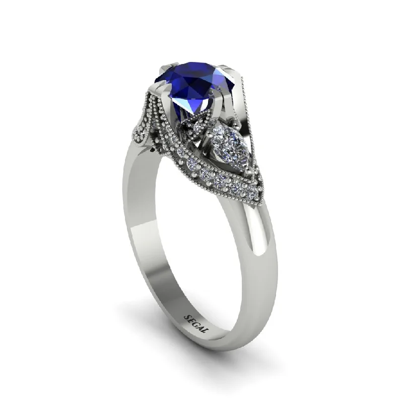 Women's engagement rings sapphire-Sapphire Vintage Round Cut Engagement Ring - Kali No. 15