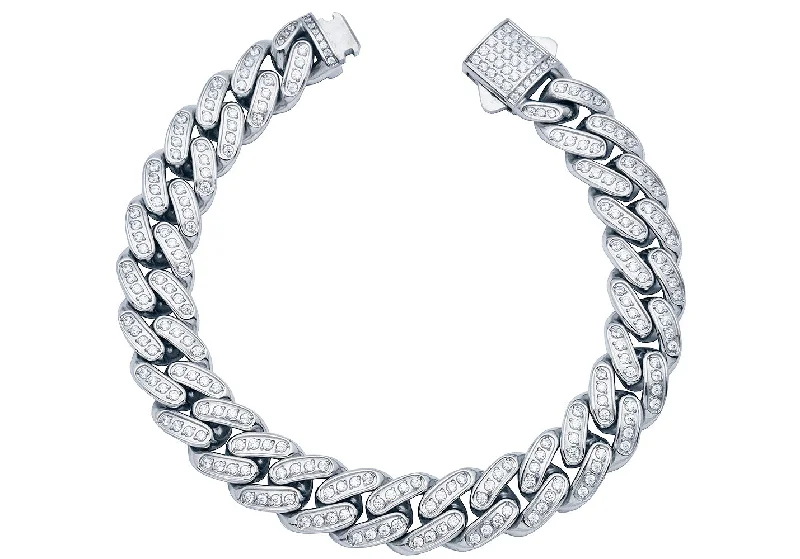 Women's bracelets high-silver-Men's 12mm Stainless Steel Iced Out Miami Cuban Link Chain Bracelet