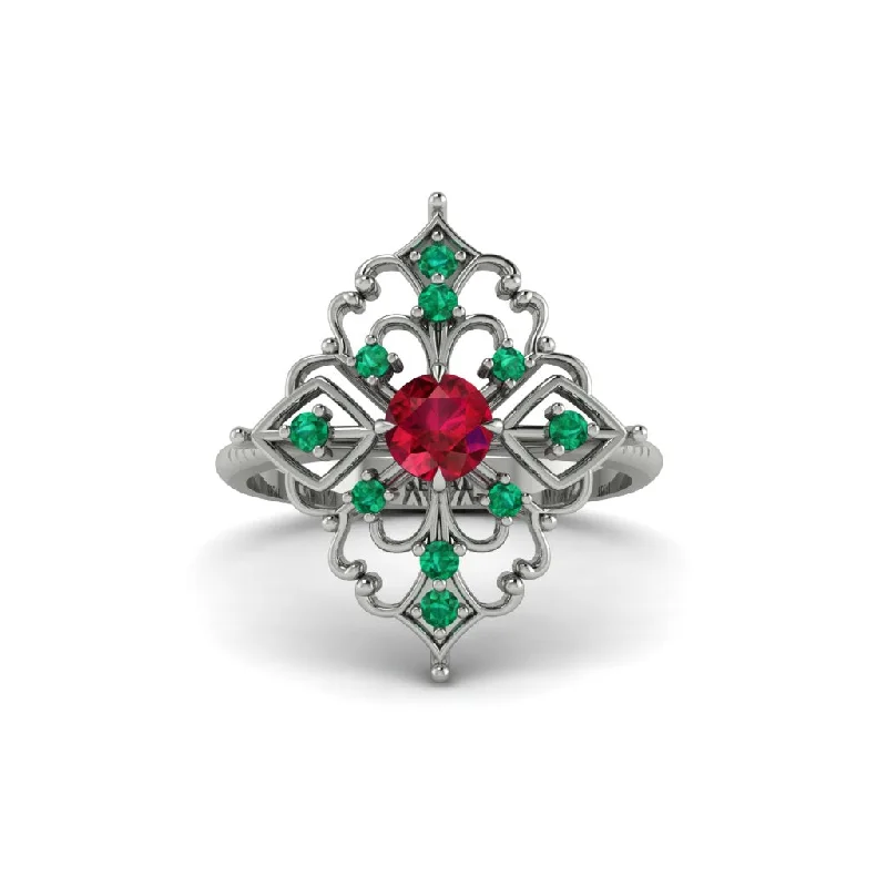 Women's engagement rings exquisite-Emerald Royal Filigree Cluster Engagement Ring - Zinnia No. 27