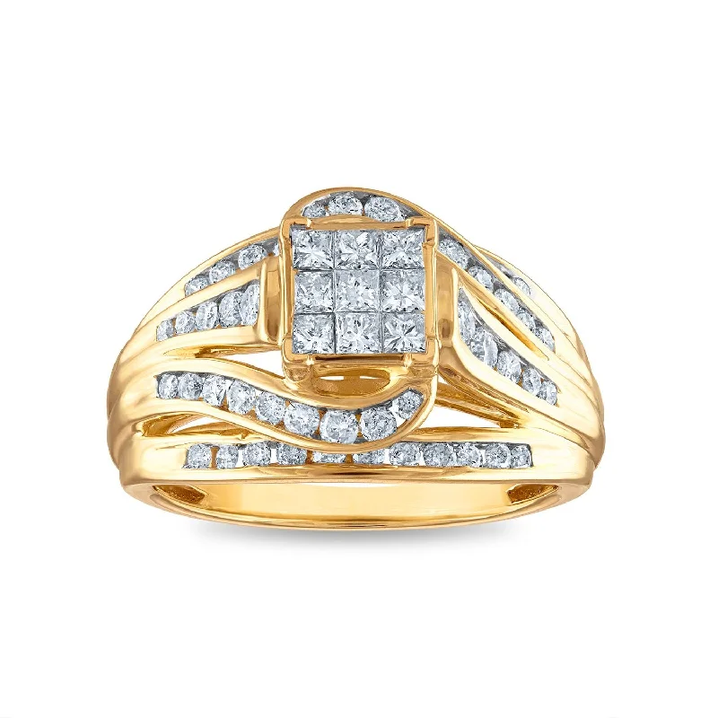 Women's engagement rings radiant-gold-band-1 CTW Diamond Engagement Ring in 10KT Yellow Gold