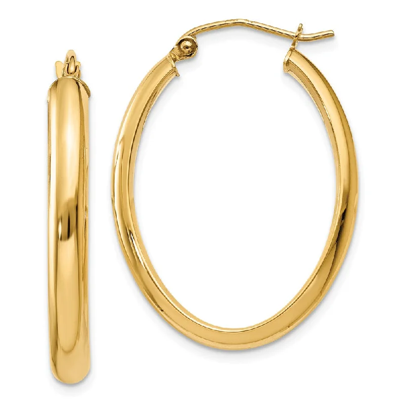 Women's earrings artisan-drop-3.5mm x 30mm Polished 14k Yellow Gold Domed Oval Hoop Earrings