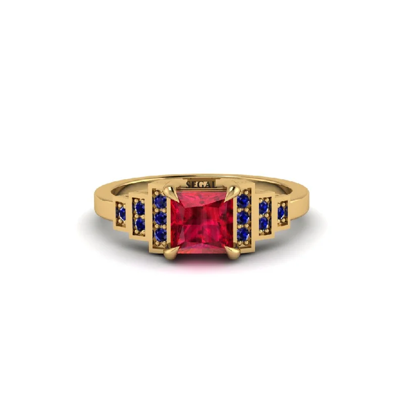 Women's engagement rings delicate-design-Ruby Geometric Princess Cut Engagement Ring - Thea No. 70