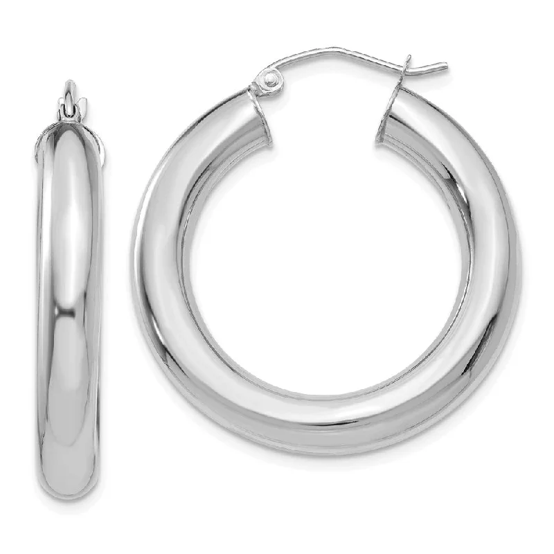 Women's earrings soft-feminine-5mm, 14k White Gold Classic Round Hoop Earrings, 30mm (1 1/8 Inch)