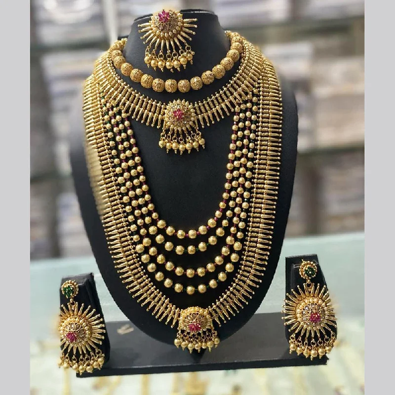 Women's necklaces spiral-Manisha Jewellery Gold Plated Crystal Stone Double Necklace Set